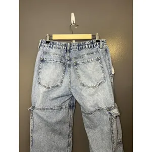 Aeropostale Low Rise Cargo Jeans Womens L Light Wash Blue Wide Leg Relaxed Denim thumbnail 8
