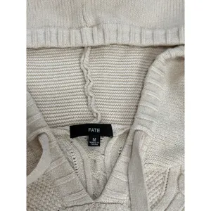FATE Women Cable Knit Hoodie Sweater Cream Beige Long Sleeve Pullover Size M thumbnail 5
