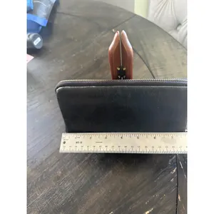 Perlina New York Black Leather Studded Zip Around Wallet Leopard Print Interior thumbnail 4