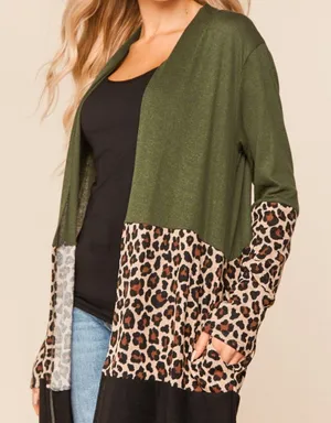 HAPTICS Western Boho Cheetah Small Colorblock Long Sleeve Pocket Cardigan thumbnail 1