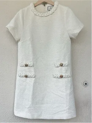 Tuckernuck Pearl White Tweed Jackie Mini Dress M Old Money Preppy Pockets Thick thumbnail 6