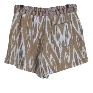 Aerie Ikat Print Paperbag Waist Shorts Tan White Boho Tassel Drawstring Size L thumbnail 3