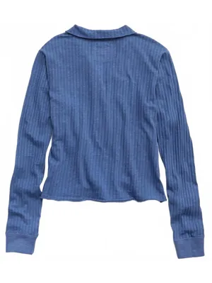 AE Aerie Shadow Stripe Henley T-Shirt American Eagle Marbled Blue XS thumbnail 3