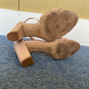 INC International Concepts women 7 tan open toe strap 3.5” heel w/ankle Buckle thumbnail 7