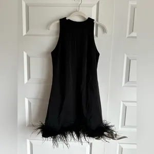 Mac Duggal Feathered Hem High Neck Sleeveless A Line Dress Mini‎ Dress 2 thumbnail 3