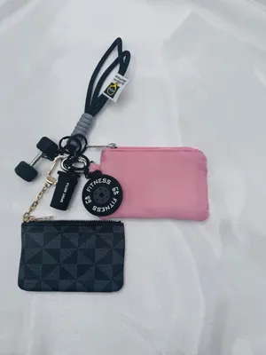 Fitness Wristlet Keychain Set w/ 2 Mini Zipper Pouches & Gym Charms thumbnail 6