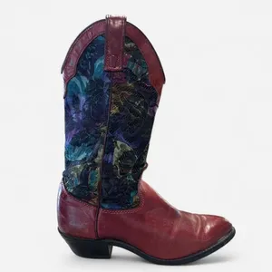 Vintage 90s Capezio Red Leather & Tapestry Western Boots Rare Pair thumbnail 3