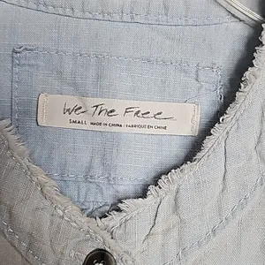 Free People We The Free Set Sail Indigo combo denim distressed raw hem shirt Sm thumbnail 3