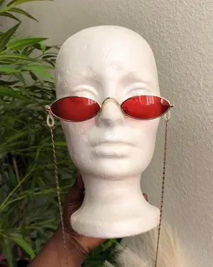 RARE 90s Vintage Retro Red Gold oval round sunglasses with chain-Unisex #hippie #boho #hipster #indie #festival thumbnail 5