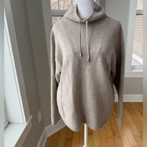 H by Halston Taupe Oatmeal Merino Wool Drawstring Mockneck Sweater Size Small thumbnail 6