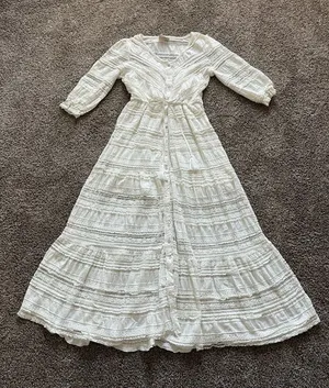A Collective Story Maxi Dress White Lace Button Front Tassels Boho Medium thumbnail 1
