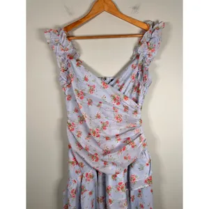 Abercrombie & Fitch Floral High-Low Maxi Dress Womens Medium Blue Ruffle Smocked thumbnail 3