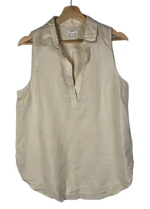 J. Crew Beige Linen Cotton Sleeveless Popover Top‎ S thumbnail 1