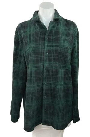 Skims Women's Green Long Sleeve Button Up Plaid Sleep Flannel Shirt Top Size M thumbnail 1