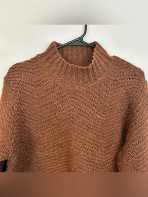NWT Old Navy Wool Alpaca Blend Brown Chunky Knit Crop Mock Neck Sweater Large thumbnail 3