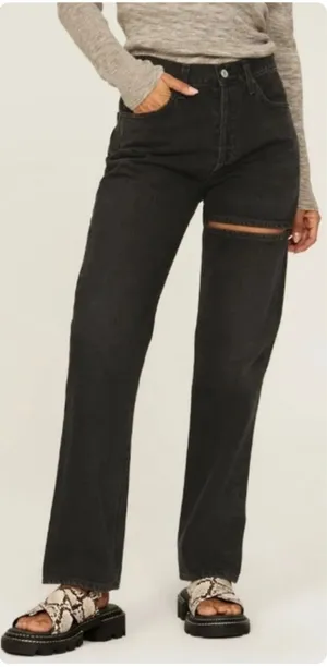 AGOLDE Womens‎ Organic Cotton Lana Slice High Rise Cutout Straight Leg Jeans 29 thumbnail 1