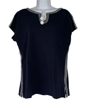 Talbots Women's Size‎ Petite Large Embroidered Navy Cotton Top Light Coastal thumbnail 1
