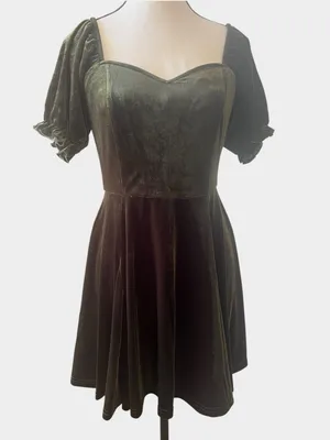 Disturbia Verdant Green Velvet Corset Mini Dress Goth US 4 UK 8 thumbnail 2