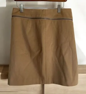 Tory Burch Wool Mini Skirt Tan 2 Womens‎ Zip Detail A-Line Luxury thumbnail 1