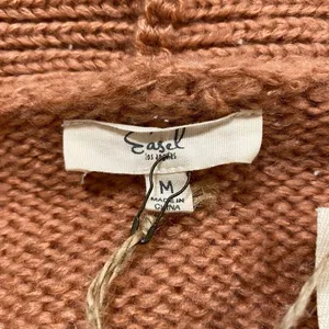 Easel Los Angeles Brown Knit Cardigan White Stripe Sleeves Open Front Size M thumbnail 5