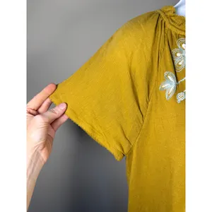 J. Jill Embroidered Mustard Boho Peasant Top Size‎ S Cottagecore Festival thumbnail 4
