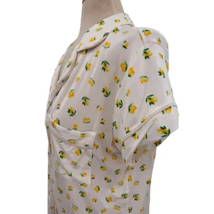 Eberjey Dianna Lemon‎ Print Short Sleeve Pajama Shirt White Yellow Medium thumbnail 7