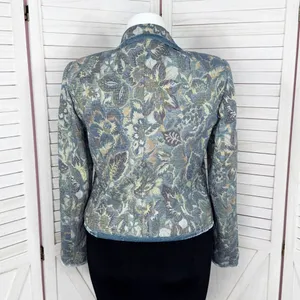 Vintage Talbots Blazer Women XL Blue Floral‎ Brocade Velvet Trim Jacket Boho thumbnail 5