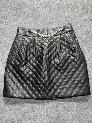 Amanda Uprichard Quilted Faux Leather Mini Skirt in Black with Silver Chain thumbnail 2