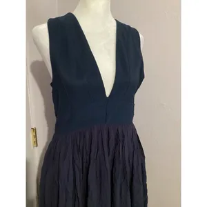 Lulus Navy Blue Sleeveless Fit & Flare Maxi V-Neck Dress Criss Cross Back M thumbnail 2