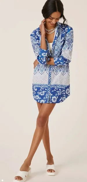 Anthropologie printed‎ v-neck buttonfront shirtdress blue white size XS NEW thumbnail 1
