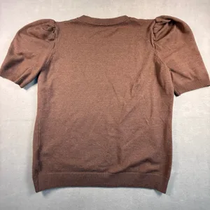 Unbranded Mocha Brown Puff Sleeve Knit Sweater Crew Neck Short Sleeve XL thumbnail 3
