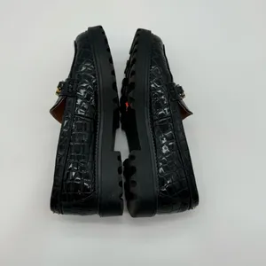 Circus by Sam Edelman Deana Lug Sole Loafers – Black Croc-Embossed,Gold Hardware thumbnail 7