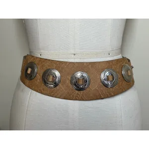 Vintage Embossed Faux Leather Wide Concho Belt Western Boho 28–32 Cowgirl Edgy thumbnail 6