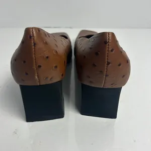 Naturalizer Brown Ostrich Embossed Leather Square Toe Block Heel Pumps 9M FLAW thumbnail 11