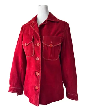 Vintage ‘70s Red Suede Button Front Collared Jacket Size XXS thumbnail 1
