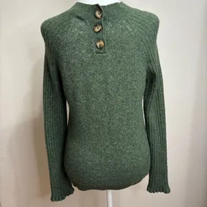 Abercrombie & Fitch‎ Sweater Green Ribbed Mock Neck Button Back Preppy Classic S thumbnail 3