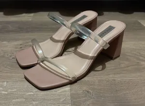 Steve Madden Blush Pink Block Heel Slide Sandals with Clear Straps thumbnail 1