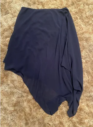 Analili Silk One Shoulder Asymmetrical Navy Blue Top Chiffon Handkerchief Y2K thumbnail 1