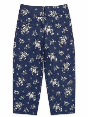 Club Monaco 2 Navy Floral wide leg cropped culottes Palazzo high-rise pleated thumbnail 2