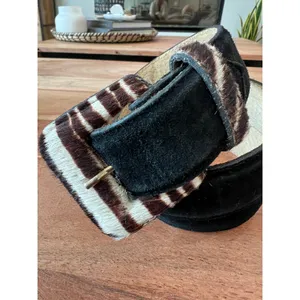 90's vintage L belt calf hair suede black animal print zebra women's wide thumbnail 3