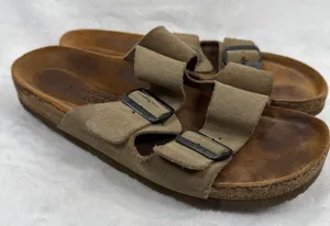 Naot Santa Barbara Suede Slide Sandals Taupe Tan Buckle Cork Footbed EU 39 US‎ 8 thumbnail 1