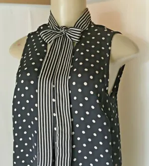 ELLE Black Polka Dot Sleeveless Tie-Neck Blouse thumbnail 1