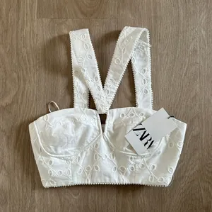 Zara crop top crossed crochet corset white boho thumbnail 4