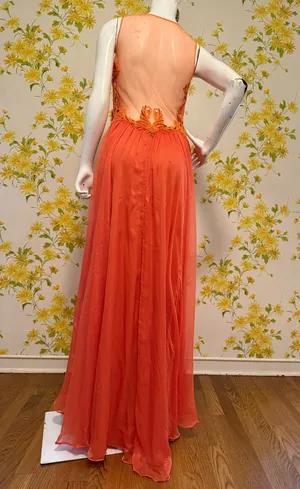 Illusion back prom evening gown size M Orange Size M thumbnail 4