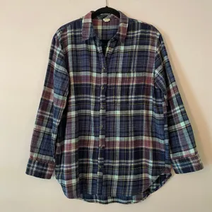 Aerie Blue Purple Plaid Button Down Shirt Western Boho Loungewear Women Medium thumbnail 1