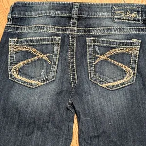 Silver Jeans Lola‎ Flare 27 x 33 Faded Wash Ripped Distressed Denim Studded thumbnail 6