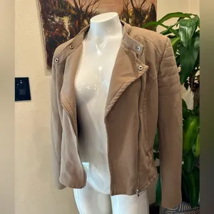 🔴RolyPoly Boho Textured Moto Jacket - Minimalist Sand Quilted Detail Size M thumbnail 5