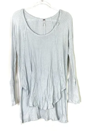 Free People Waffle Knit Thermal Long Sleeve Light Blue Rayon Blend Womens Small thumbnail 1