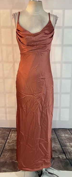 Revelry desert rose satin bridesmaids gown size 6 thumbnail 1