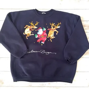 Women’s XL Christmas Crewneck Sweatshirt Navy Blue Santa Reindeer Size X Large thumbnail 1